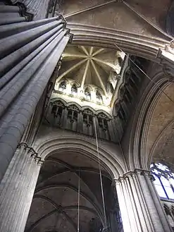 Gothic Rouen Cathedral has a lantern tower with ribbed vault.