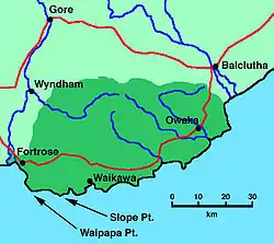 Map of the Catlins showing location of Fortrose