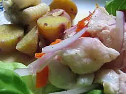 Typical dish of ceviche in Huanchaco, National Cultural Heritage by the Peruvian government