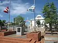 The church with flags at half-mast