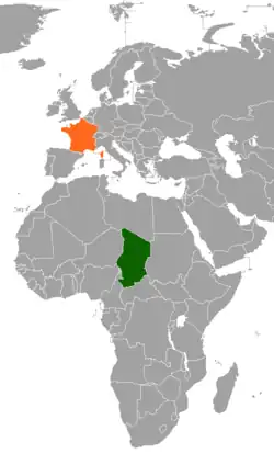 Map indicating locations of Chad and France