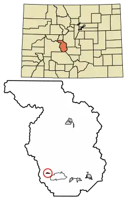 Location of the Garfield CDP in Chaffee County, Colorado.