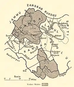 Princely States of the Shimla Hills, Bilaspur in the south straddling the Sutlej (1911)