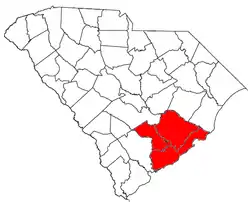 Location of the Charleston-North Charleston metropolitan area in South Carolina