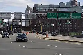 Bridge approaches looking into downtown Boston