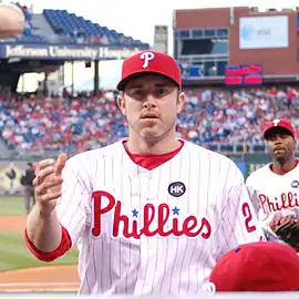 Chase Utley on the field, facing the camera