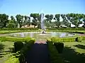 Upper garden of the Chateau d'Opme. The basin the upper garden fed water to the fountain in the lower garden.