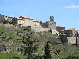 The church and surrounding buildings in Chazeaux