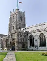 The porch at Chelmsford Cathedral (c. 1500) brings brick into the design at the top level.