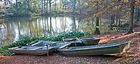 Canoes tied to a pole at Chemin-A-Haut state park