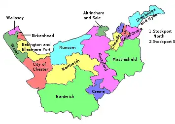 Map of parliamentary constituencies in Cheshire 1974 (Feb)