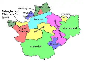 Map of parliamentary constituencies in Cheshire 1974 (Apr) – 1983