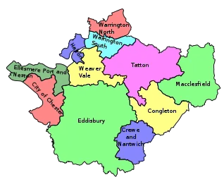 Map of parliamentary constituencies in Cheshire 1997–2010