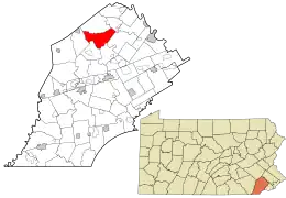 Location of East Nantmeal Township in Chester County, Pennsylvania and the state of Pennsylvania