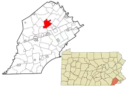 Location of Upper Uwchlan Township in Chester County, Pennsylvania (top) and of Chester County in Pennsylvania (below)