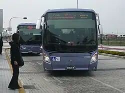 Bus pulling into a stop