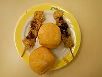 Skewered barbecue chicken with Java rice