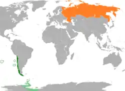 Map indicating locations of Chile and Russia