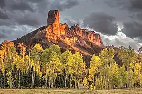 Chimney Rock from the north, with Courthouse Mountain behind