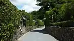 Small street lined with low stone walls.