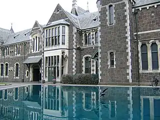 Reflecting pond at the Christchurch Arts Centre in New Zealand