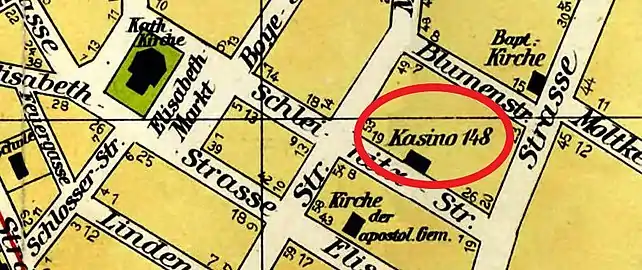 Officer's casino on a 1914 map