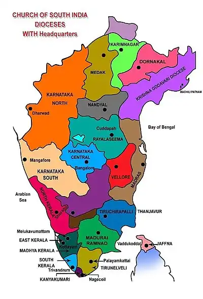 Church of South India Dioceses and headquarters.