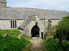 Cross 2.3m to south of south porch of Church of Lanteglos by Fowey