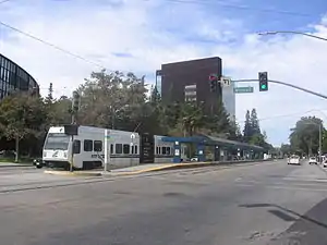 A train waits at Civic Center station