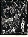 Woodcut: Trees & Houses, c. 1920