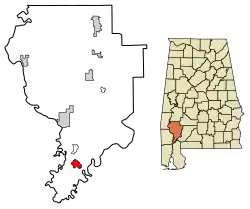 Location of Carlton in Clarke County, Alabama.