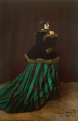 Claude Monet exhibited a portrait of his future wife Camille Doncieux at the Paris Salon of 1866 under the title Woman in a Green Dress