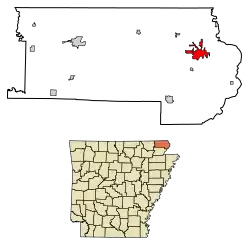 Location of Piggott in Clay County, Arkansas.