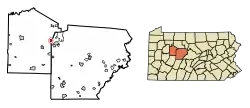 Location of Falls Creek in Clearfield County, Pennsylvania.