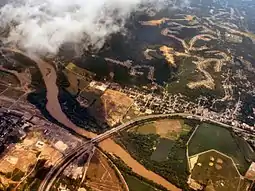 Cleves from the air, looking northeast, along the Great Miami River