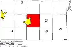 Location of Clinton Township (red) in Seneca County, adjacent to the city of Tiffin (yellow).