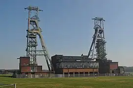 Clipstone Colliery headstocks stated to be the highest in Europe. and surrounding cleared pit-head site