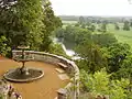 The Tortoise Fountain and view over the River Thames