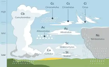 A diagram showing clouds at various heights