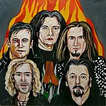 Lee Payne (centre) and Cloven Hoof, painting by Matthias Laurenz Gräff, 2019