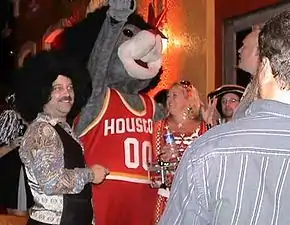 Clutch the Bear, the mascot of the Houston Rockets, on Halloween 2005