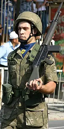 Cyprus National Guard soldier, wearing a blue ascot