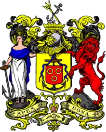 Coat of arms of Cape Town, with the arms of Jan van Riebeeck depicted in the shield