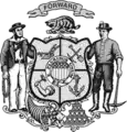 The current coat of arms of Wisconsin, adopted in 1881.