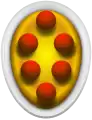 The intermediate coat of arms of the Medici, Or, six balls in orle gules