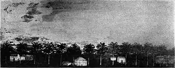 This painting of Col. Timothy Bigelow's house was discovered on a panel board above the fireplace in the parlor of the Theophilus Wheeler house when the paint was scraped off. It must have been depicted before the close of the Revolution as determined by the street-scape of the time.