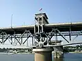 One of the two swing spans while fully turned (open for river traffic)