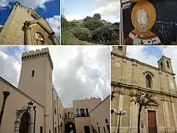 Top left:Church of Santa Maria di Strada, Top middle:Megalith of Specchia Silva and Sanjetti Menhir, Top right:Painting picture of Santa Maria Strada in Trasfiguraziane Cathedral, Bottom left:Taurisano Ducale Palace, Bottom right:Trasfiguraziane Cathedral