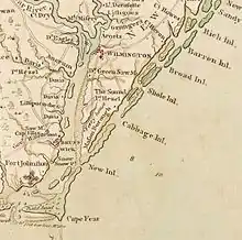 A map of the Cape Fear River showing Wilmington and Brunswick Town in 1770