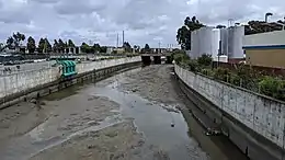 At S. Linden Ave, South San Francisco, as the creek approaches the railroad tracks and US 101 on its way to the bay